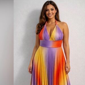 Size Large pastel lilac yellow color Backless summer dress halter top backless